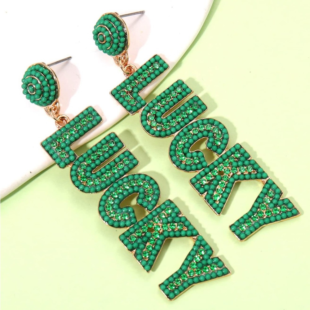 St Patrick’s Day Lucky Rhinestone Earrings
